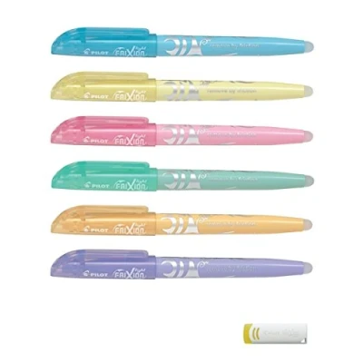 Image de PILOT FriXion Light Soft Lot de 6 surligneurs effaçables Rose pastel, jaune, violet, bleu, orange, vert