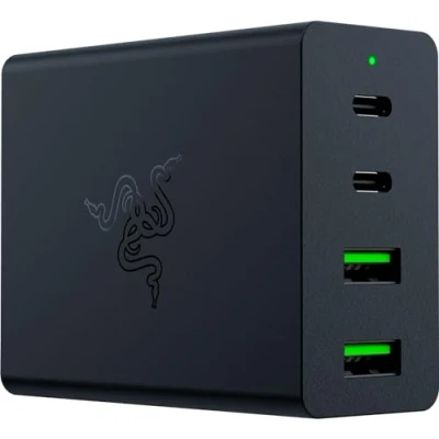 Image de Razer USB C GaN Charger Chargeur portable rapide (2X C, 2X A avec ports US, EU et UK) Noir