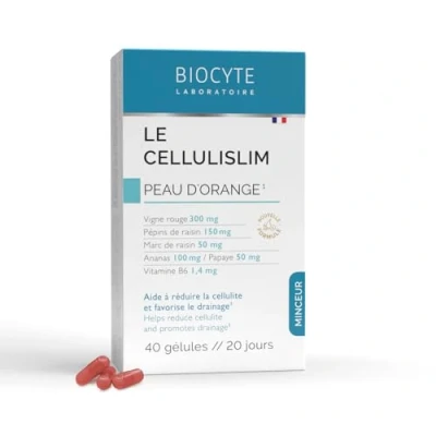 Image de BIOCYTE Le Cellulislim Complement Alimentaire Anti Cellulite &amp; Draineur Vigne Rouge, Cafeine, Vitamine B6 40 gélules Programme de 20 Jours