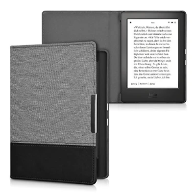 Image de kwmobile Étui liseuse Compatible avec Kobo Aura H2O Edition 1 Housse Rabat magnétique en Tissu Canevas pour
