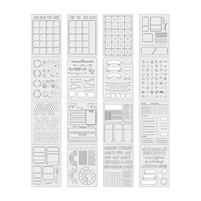 Image de Lot de 16 pochoirs dessin journal, réutilisables, pour la peinture, le scrapbooking, les albums photo, livres d&#039;or, cartes cadeaux