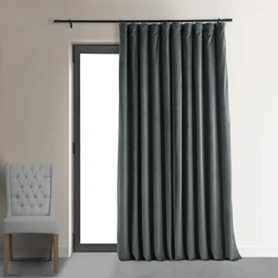 Image de HPD Half Price Drapes Signature VPCH VET1222 108 Rideau occultant en Velours Extra Large 254 x 274,3 cm (1 Panneau), Gris Naturel, mélange de Polyester,