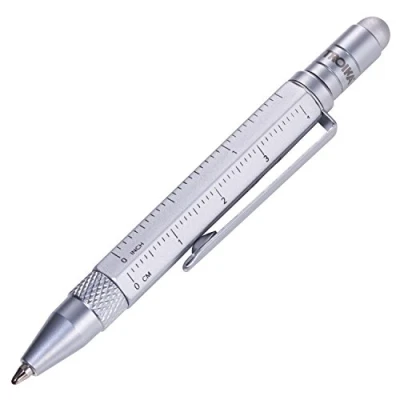 Image de TROIKA CONSTRUCTION LILIPUT PIP25/SI Stylo à bille multitâche (petit) Tool Pen Règle centimètre/pouce Tournevis cruciforme Stylet (argenté) Original