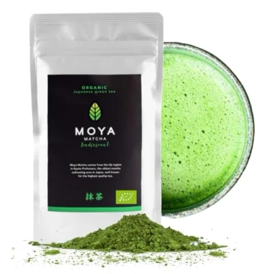 Image de Moya matcha thé biologique 100% vert japonais en poudre 100g de Traditional Très Haute Qualité(II) Agriculture certifiée BIO pour latté