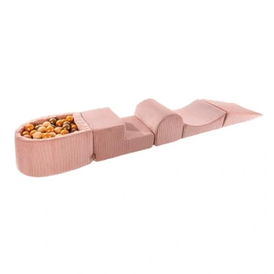 Image de MEOWBABY Parcours Motricité avec Piscine a Balle pour Bébé Enfant Module de 200x45cm/100 Balles, Côtelé, Rose: Beige/Or/Platine
