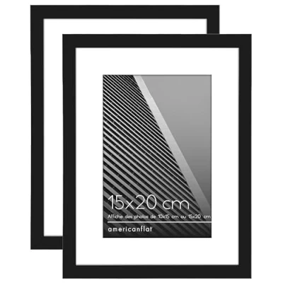 Image de Americanflat Lot de 2 cadres photo noirs 20,3 x 15,2 cm Utilisation comme cadre 10,2 avec passe partout ou sans Formats horizontaux et