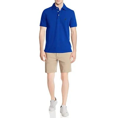 Image de Nautica Polo en piqué de Coton Stretch uni à Manches Courtes, Cobalt Lumineux, M Homme