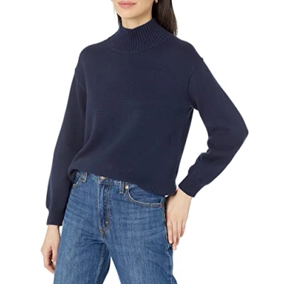 Image de Amazon Essentials Pull à col Montant en Coton (Grandes Tailles Disponibles) Femme, Bleu Marine, XL