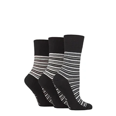 Image de SockShop Gentle Grip Femme Chaussettes Fleurs à motifs et rayures Paquet de 3 Taille 37 42 Rayure variée Noir