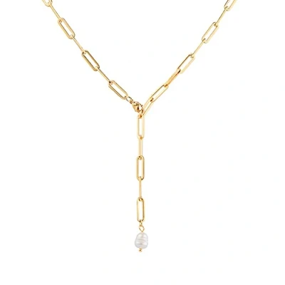 Image de GD GOOD.designs EST. 2015 Collier Or avec perle d&#039;eau douce pour femme à maillons en Y I long pendentif ancre