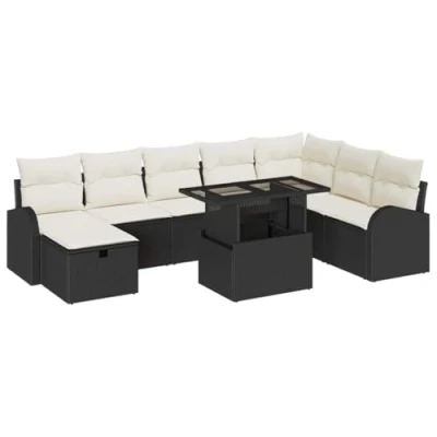 Image de Ensemble de 9 Canapés Jardin avec Coussins en Rattan Poly Noir 3361106