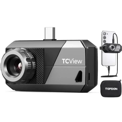 Image de TOPDON TS001 Caméra thermique Android, lentille réglable de 9 mm, Plage d&#039;observation 0,1 500 m, Résolution IR 256 x 192, Imageurs thermiques à mise au point manuelle pour circuit imprimé, extérieur