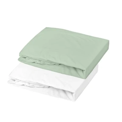 Image de Lot 2 drap housse P&#039;TIT DODO Jersey 70 x 140 cm Blanc / Vert gris