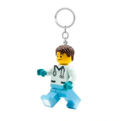 Image de Porte clés lumineux Lego Minifigures Infirmière masculine Figurine de 7,6 cm haut (KE194H), blanc