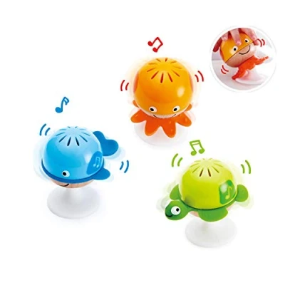 Image de Hape Jouet en Bois Hochets Bébé Animaux Marins à Ventouse 3 Jeux d&#039;Éveil pour Fille et Garçon Baleine, Pieuvre, Tortue Musicale Jouets Sensoriels, Anneaux Dentition les Bébés