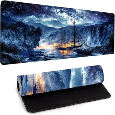 Image de Tapis De Souris XXL, Large Bureau Multifonctionnel Et Etendu 900 x 400 3mm Protection avec Base Anti Dérapage, Accessoire pour, Noir Océan L B