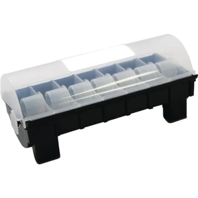 Image de Hygiplas distributeur d&#039;étiquettes en plastique 25 mm, 1 pouce, transparent et noir, de porte étiquettes à 7 rouleaux, peut contenir jusqu&#039;à 25,4 mm d&#039;étiquettes, GH347