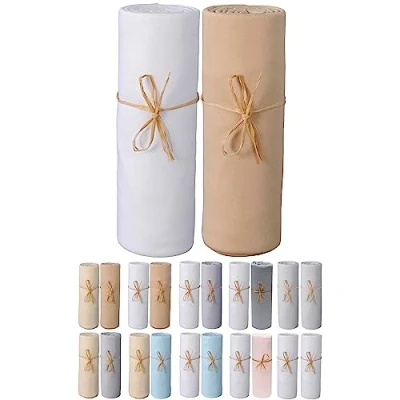 Image de P&#039;tit Basile Drap Housse 60x120 cm Lot de 2 draps en Jersey peigné 100% Coton Bio Blanc et Cappuccino pour Matelas bébé Enfant Dimension Extensible Repassage Grands Bonnets
