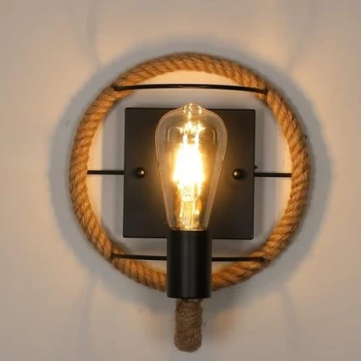 Image de Comely Applique Murale Industrielle Vintage, Lampe Interieur Rétro Fer en Forme de Corde Chanvre Lampe, Socle E27 Douille pour Bars, Lofts, 26cm (sans Ampoule)
