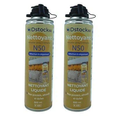 Image de DSTOCK60 LOT DE 2 NETTOYANTS MOUSSE EXPANSIVE POLYURETHANE NETTOYANT POUR PISTOLETS, AEROSOLS ET SURFACES DETACHANT, DEGRAISSANT 500 ML