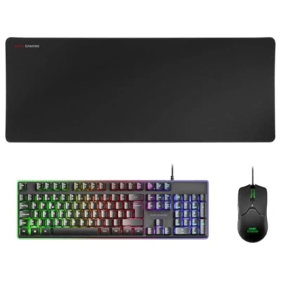 Image de Mars Gaming MCPXBPT, Combo Clavier H Mech FRGB, Souris Ultralégère 10000DPI et Tapis de XXL, Noir, Langue Portugaise