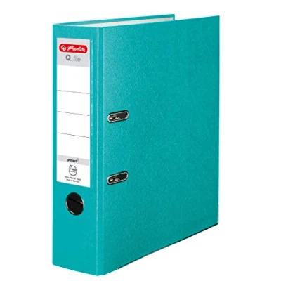 Image de Herlitz® Q.File Classeur de documents A4 Dos 8cm Étiquette bilatérale remplaçable Mécanisme sonnerie à 2 anneaux avec barre pression Raccords enduits PP durables Turquoise