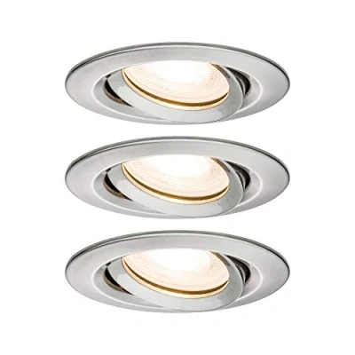 Image de Paulmann 92900 Nova Plus Lampe encastrée LED IP65 ronde pivotante 3x7W spot encastré à intensité variable GU10 en fer brossé lot de 3 spots encastrés 2700K