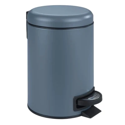 Image de WENKO poubelle à pédale Leman, petite Salle de Bain idéale pour les WC, le bureau, design d&#039;une capacité 3L, Acier, 17x25x22.5 cm, Bleu Gris Mat