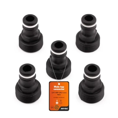Image de MIVOS Lot de 5 raccords Robinet pour robinets avec Filetage intérieur BSP 3/4&quot; (24,1 mm) raccord Rapide Tuyau d&#039;arrosage Fabriqué en Plastique recyclé à 90%