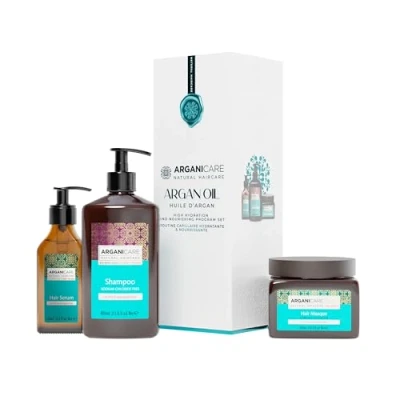 Image de ARGANICARE Shampoing + Masque Sérum à l&#039;Argan Restaure la Vitalité de vos Cheveux Apporte Douceur et Brillance Hydrate Intensément les Fabriqué en France 400ML 500ML 100ML