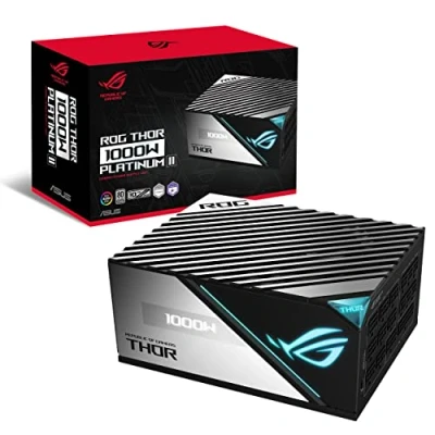 Image de ASUS ROG Thor 1000W Platinum II Bloc d&#039;alimentation PC (1000 Watt, modulable, 80+ Platinum, Lambda A++, heatsinks, Ventilateur axial de 135mm PWM, Mode 0dB, OLED, Aura Sync RGB)