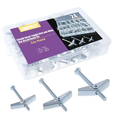 Image de Swpeet Assortiment de 24 boulons à bascule et écrous papillon pour accrocher des articles lourds sur cloison sèche 0,6 cm, 0,9 1,4 cm