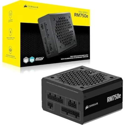Image de CORSAIR RM750e (2025) Alimentation ATX entièrement modulaire et silencieuse avec câble 12V 2x6 Compatible 3.1 PCIe 5.1, efficacité Cybenetics Gold, condensateurs évalués à 105C Noir