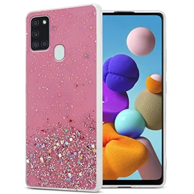 Image de cadorabo Etui Compatible avec Le Samsung Galaxy A21s en Rose Paillettes Housse de Protection Silicone TPU Flexible Scintillantes Ultra Slim Back Case