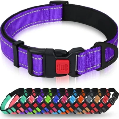 Image de Taglory Collier pour Chien, en Nylon Réfléchissant Réglable Classique avec Rembourré Doux Respirant Mesh Petits Chiens, S, Violet