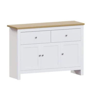 Image de Vida Designs Arlington Buffet 2 tiroirs 3 Portes en Bois d&#039;ingénierie, Blanc et chêne, H 82 x l 117 P 35 cm