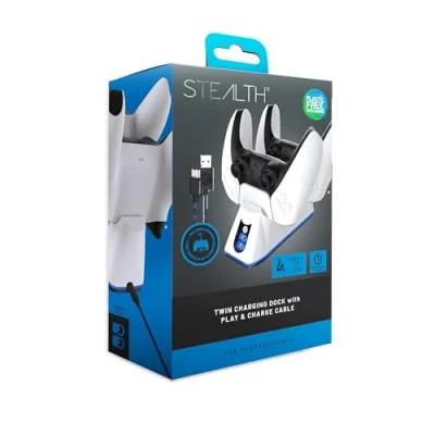Image de Station de Recharge Double STEALTH SP C100 V avec câble Play &amp; Charge pour PS5 Blanc