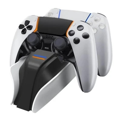 Image de Snakebyte PS5 Twin:Charge 5 Playstation Charging Station for DualSense Controller, Charger kit 2 Wireless Controllers Including Type C Cable, LED Charge Status Display, Design, White
