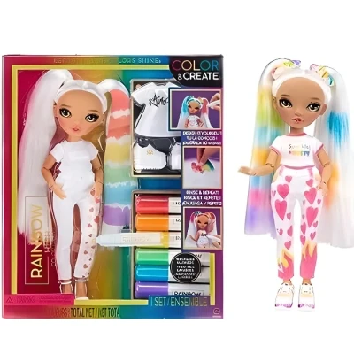 Image de RAINBOW HIGH Colour &amp; Create Fashion Poupée DIY Yeux Verts, Couettes, Fashions, Marqueurs Arc en Ciel Coloriez, Jouez, Rincez, Recommencez pour collectionneurs et Enfants de 4 à 12
