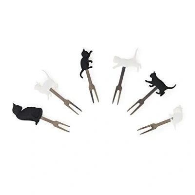 Image de Legami Lot de 6 fourchettes pour apéritif, réutilisables, durables, adaptées à la nourriture des doigts, 3,4 x 9 cm, thème chats