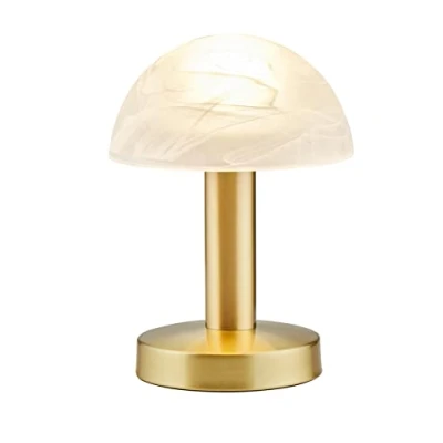 Image de Trio Leuchten Fynn II 599110108 Lampe de table à LED en métal laiton mat et verre albâtre avec 1 E14 4,9 W Fonction Touch Me 4 positions réglage 3 niveaux luminosité Hauteur 21 cm