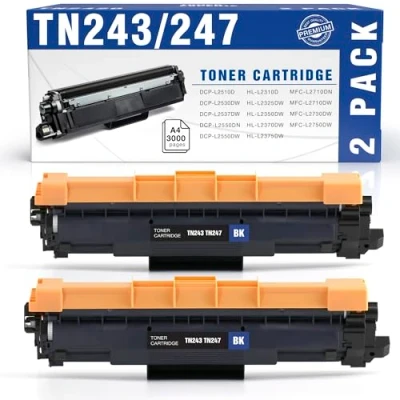 Image de Toner EXPERTE Compatible Brother TN243 TN 243 Noir Cartouche de Remplacement pour TN243BK 243BK DCP L3510CDW L3550CDW HL L3210CW MFC L3750CDW L3770CDW Imprimante 2 Pack