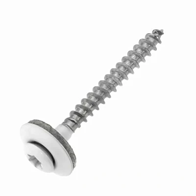 Image de Lot de 50 vis étanches en acier inoxydable A2 avec rondelle d&#039;étanchéité EPDM 15 mm 4,5 x 120 Blanc RAL 9010 TX20