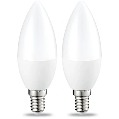 Image de Amazon Basics Lot de 2 petites ampoules LED en forme flamme Culot Edison à vis E14 4.9 W (équivalent 40 W) Blanc chaud Intensité non variable