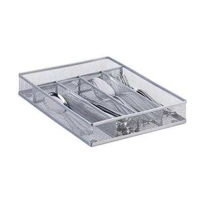 Image de Relaxdays Range couverts mailles acier métal boîte à bac HxlxP: 5 x 23,5 31,7 cm, argenté
