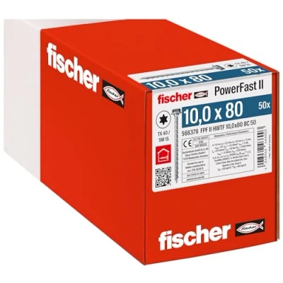 Image de fischer Tirefond PowerFast FPF II HWTF 10,0x80 revêtement zingué, Filetage Total, tête hexagonale avec Empreinte Torx/Boîte de 50