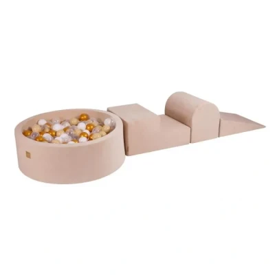 Image de Blocs d&#039;escalade en mousse pour tout petits MeowBaby® Ecru 3 éléments avec Piscine à Balles 90x30cm