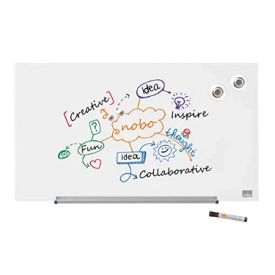 Image de Nobo Tableau Blanc Magnétique Verre avec Porte Marqueurs Amovible, 680 x 380 mm, Système de Fixation InvisaMount, Impression Pro, Brillant, 1905175