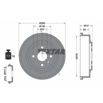 Image de TEXTAR 94031500 Tambours de Frein sans roulement roue, boulon fix moyeu roue 265 OPEL: Corsa C 3/5 portes, Astra G CC