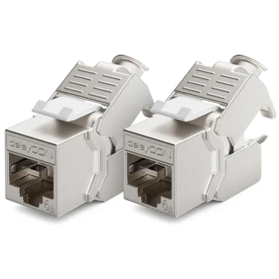 Image de deleyCON 2x Module Jack CAT6a Keystone Câble de Brassage Réseau Connecteur STP Blindage Prise RJ45 Panneau Support Extension